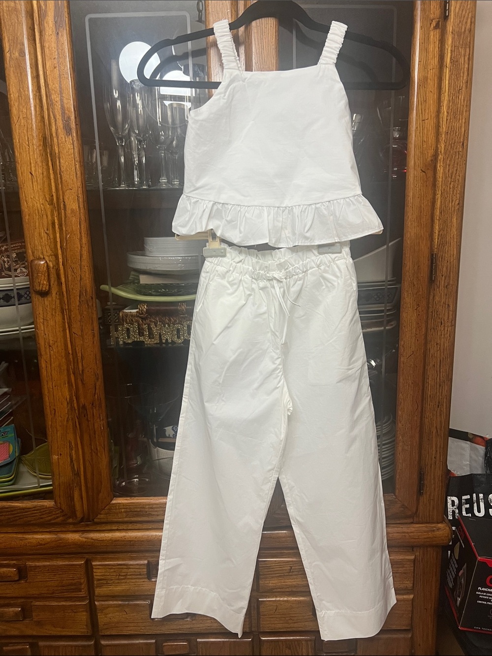 Zara girls White Two-Piece Ruffle Tank & Wide-Leg Pants Set